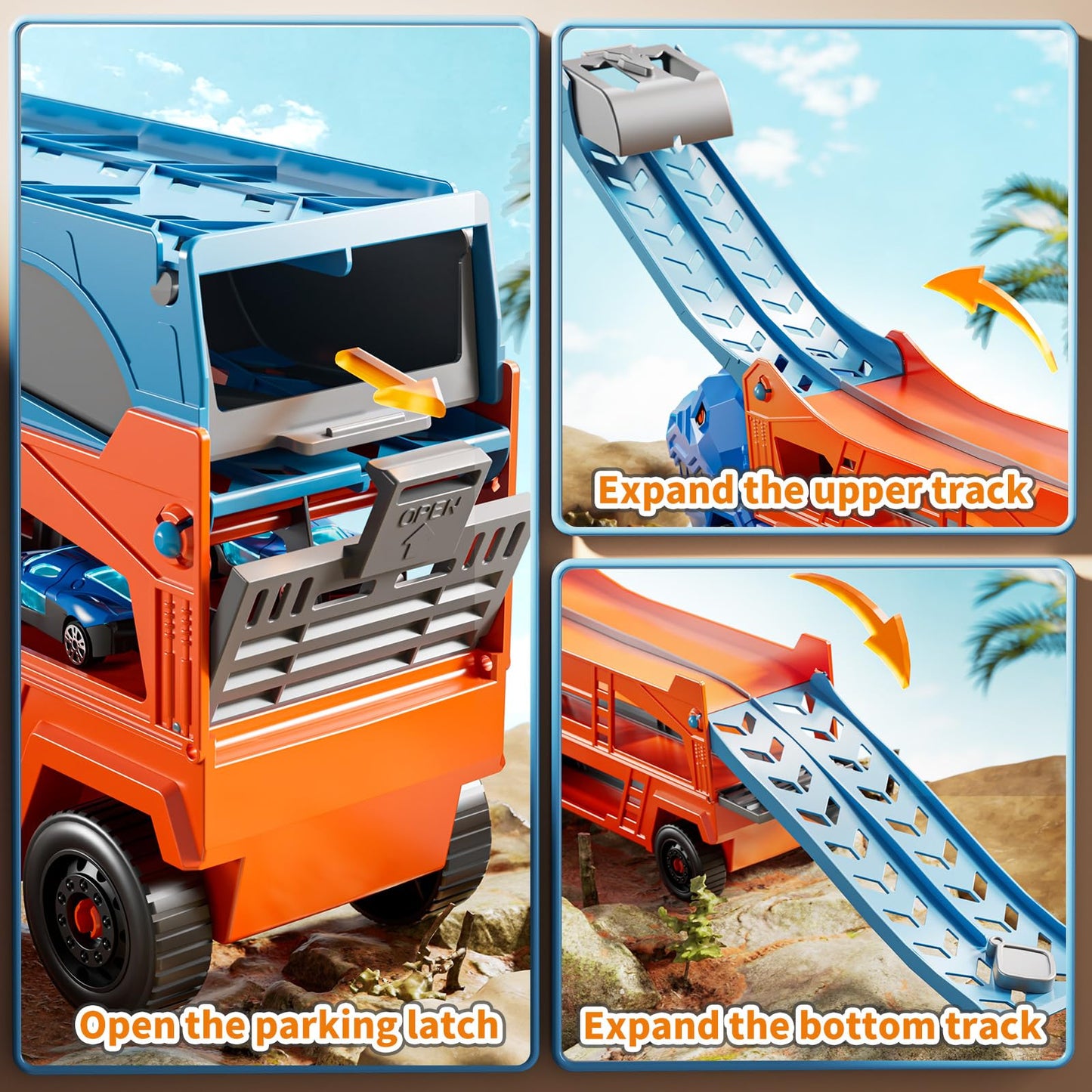GYYCKTD Race Track Truck Toy Set – 3-in-1 Carrier with 12 Die-Cast Cars