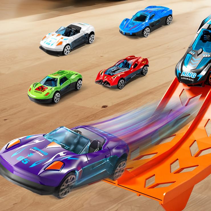 GYYCKTD Race Track Truck Toys — 12 Die-Cast Cars, 2-Tier Storage, Ramps (Ages 3-8)