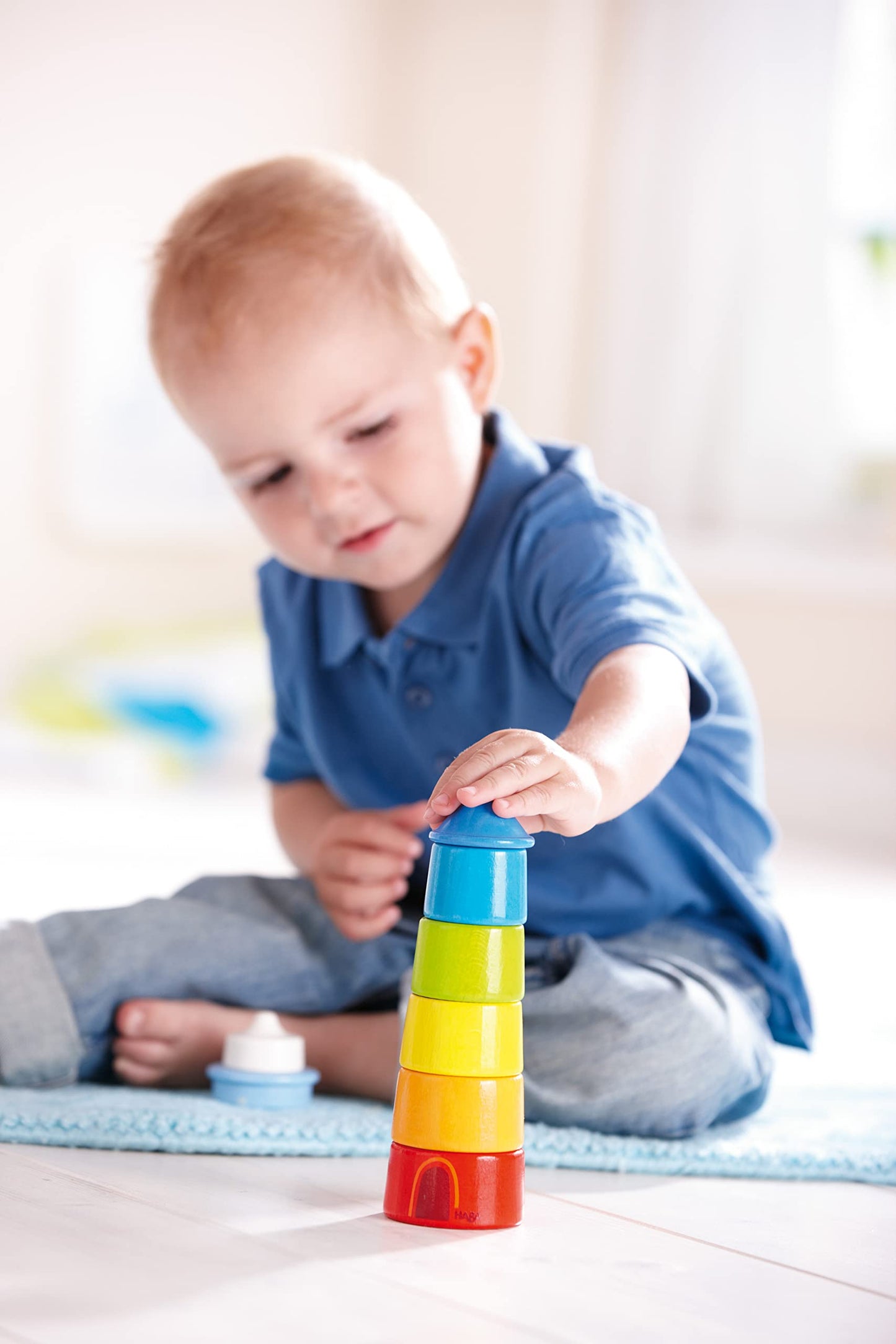 HABA Rainbow Lighthouse Wooden Stacking Toy – 8-Piece Set, Made in Germany