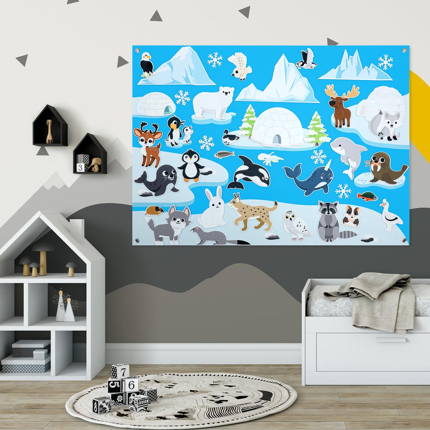 Hahafelt 43 Pcs Arctic Animals Felt Story Board Set – 41 x 30 Inch Polar Preschool Toy