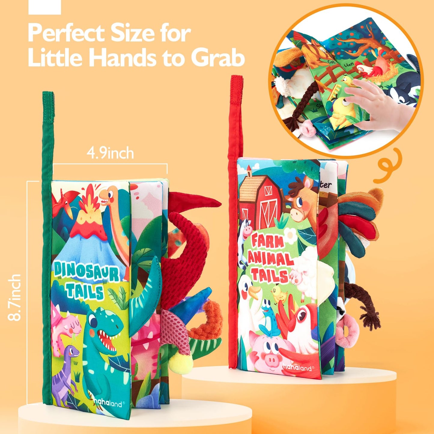 hahaland Baby Books 2PCS – Soft Tummy Time Sensory Books for Babies 0-12 Months | Stroller & Travel Toys
