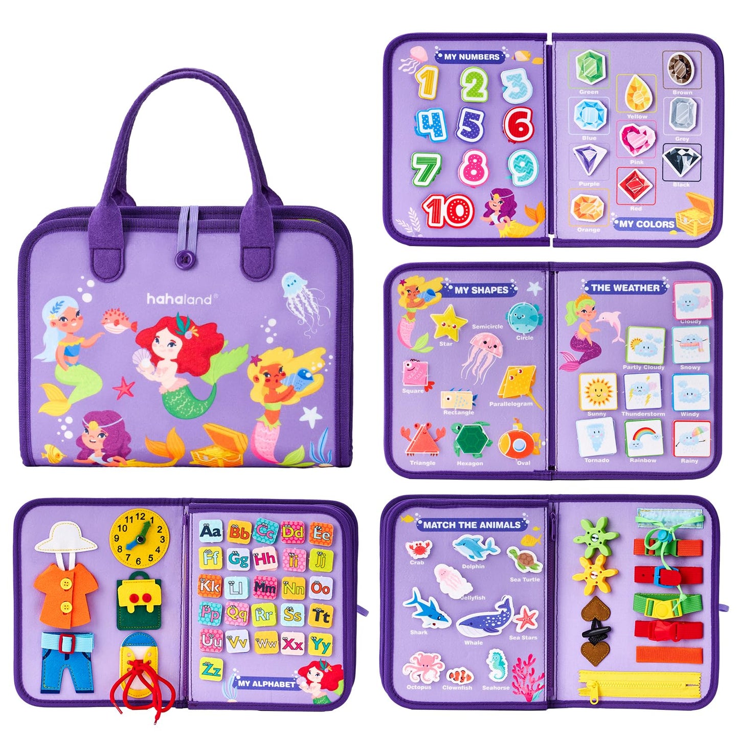 Hahaland Busy Board Montessori Toys - 8-in-1 Preschool Learning for 3 Year Old Girls | Travel Ready Gift