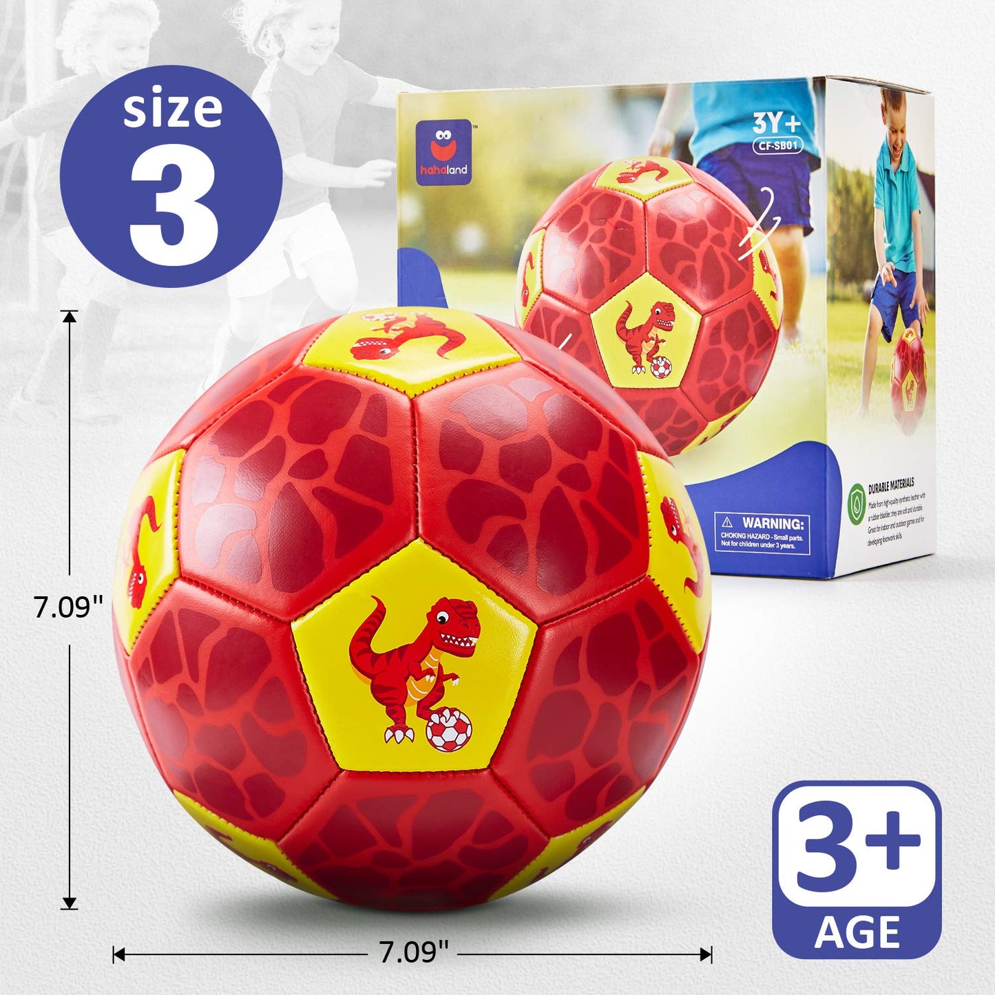 Hahaland Size 3 Dinosaur Soccer Ball for Kids – Pump Included, Mesh Bag