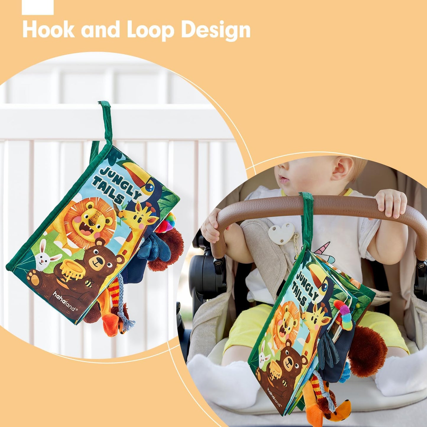 hahaland Baby Books 0-6 Months | Sensory Cloth Book with 3D Tails