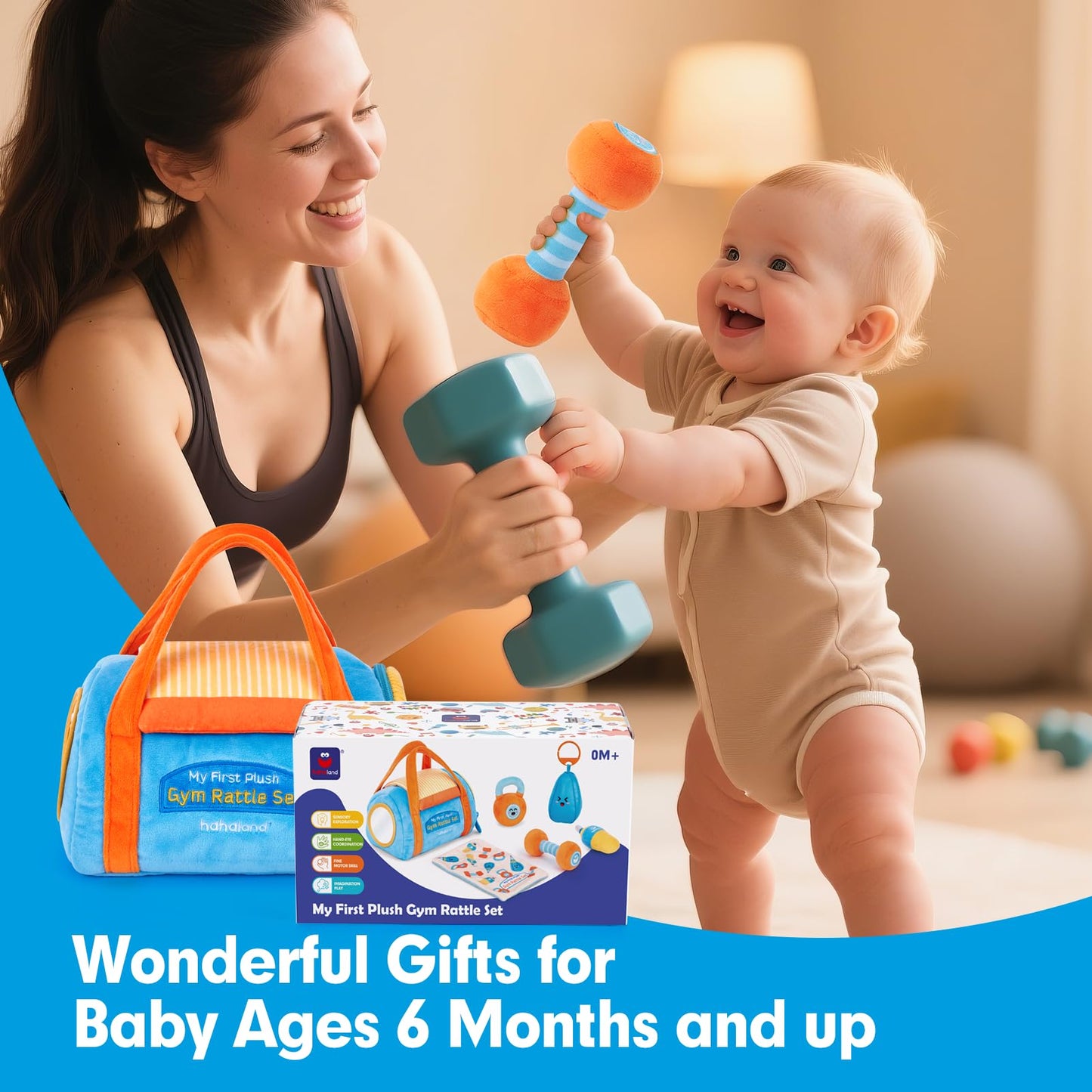Hahaland Baby Toys 6-12 Months | Montessori Sensory Gym Set with Mirror