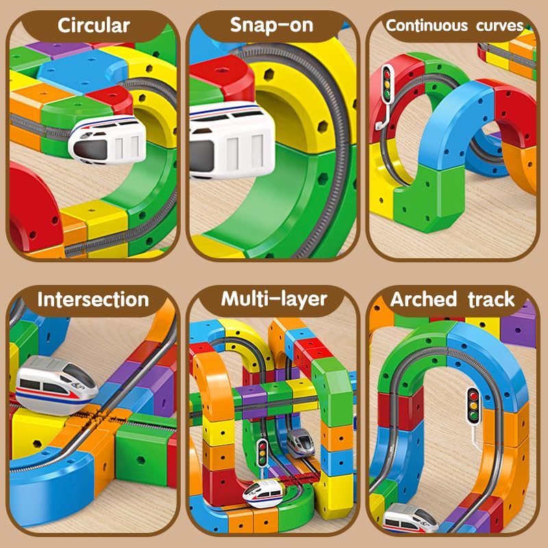 HaiiuzHi Magnetic Train Track Set - 3D Track Fusion with Motorized Train (123 PCS)