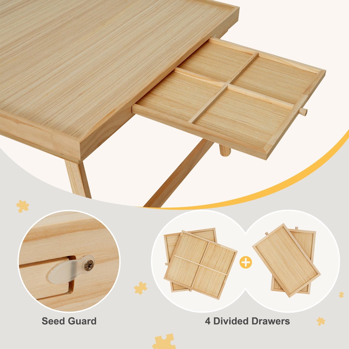 HALLYBEE Puzzle Table 1500-Piece Wooden Board with Foldable Legs, 34.3 by 26.5 inches, 4 Drawers & Cover