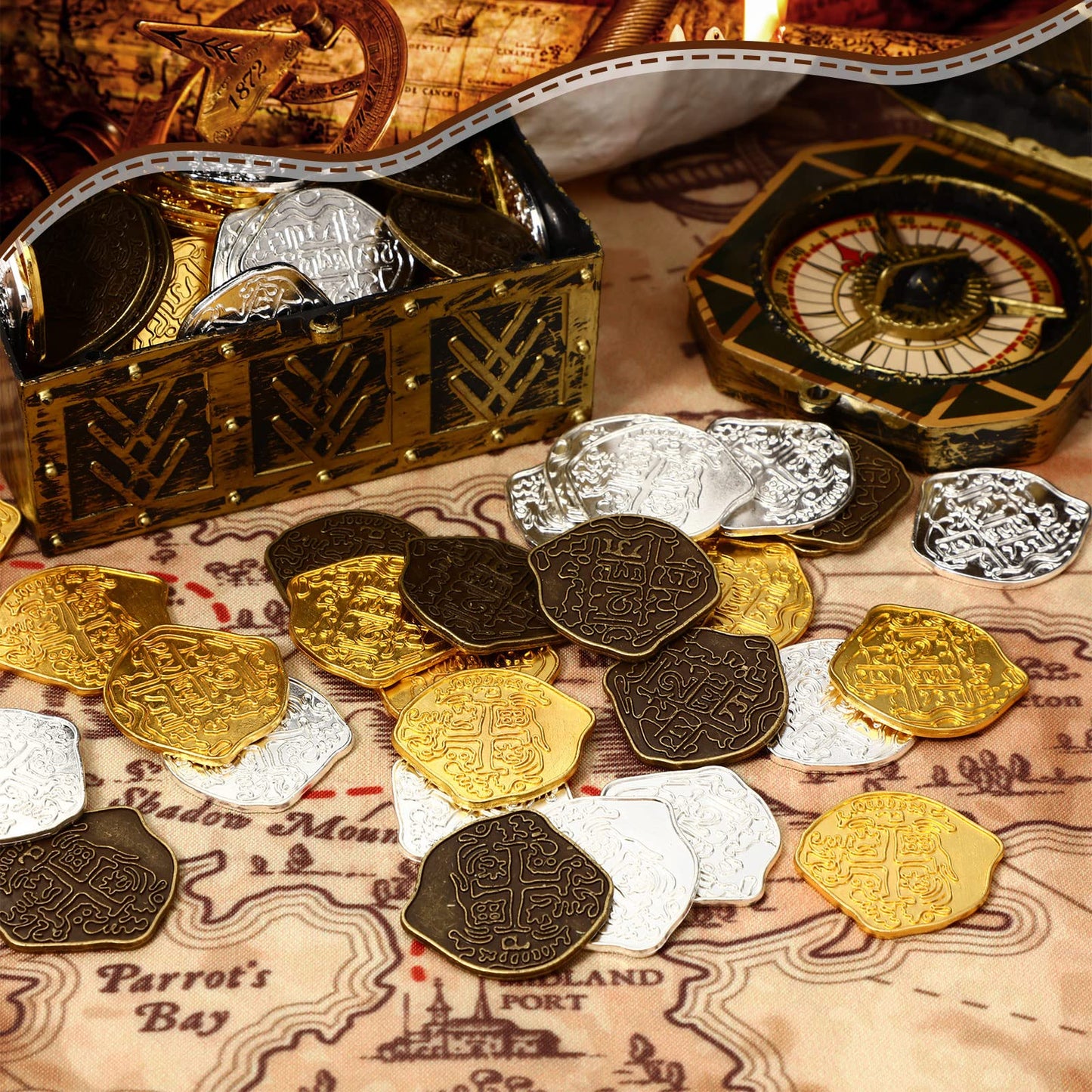 Hanaive 100 Pcs Metal Pirate Coins – Spanish Doubloons for Treasure Hunts