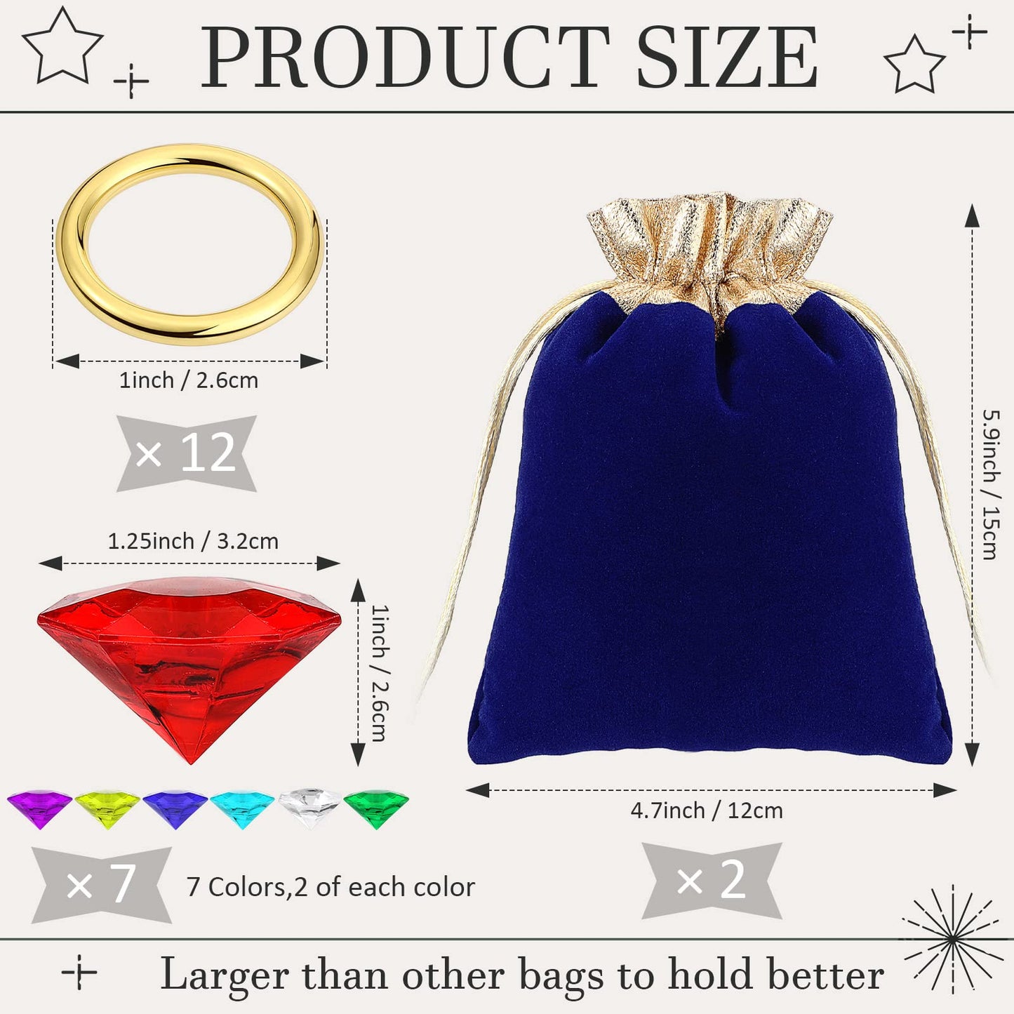 Hanaive 28-Piece Acrylic Diamond Gems & Gold Ring Set – Pirate Treasure Party Decor & Cake Toppers (2 Gift Bags)