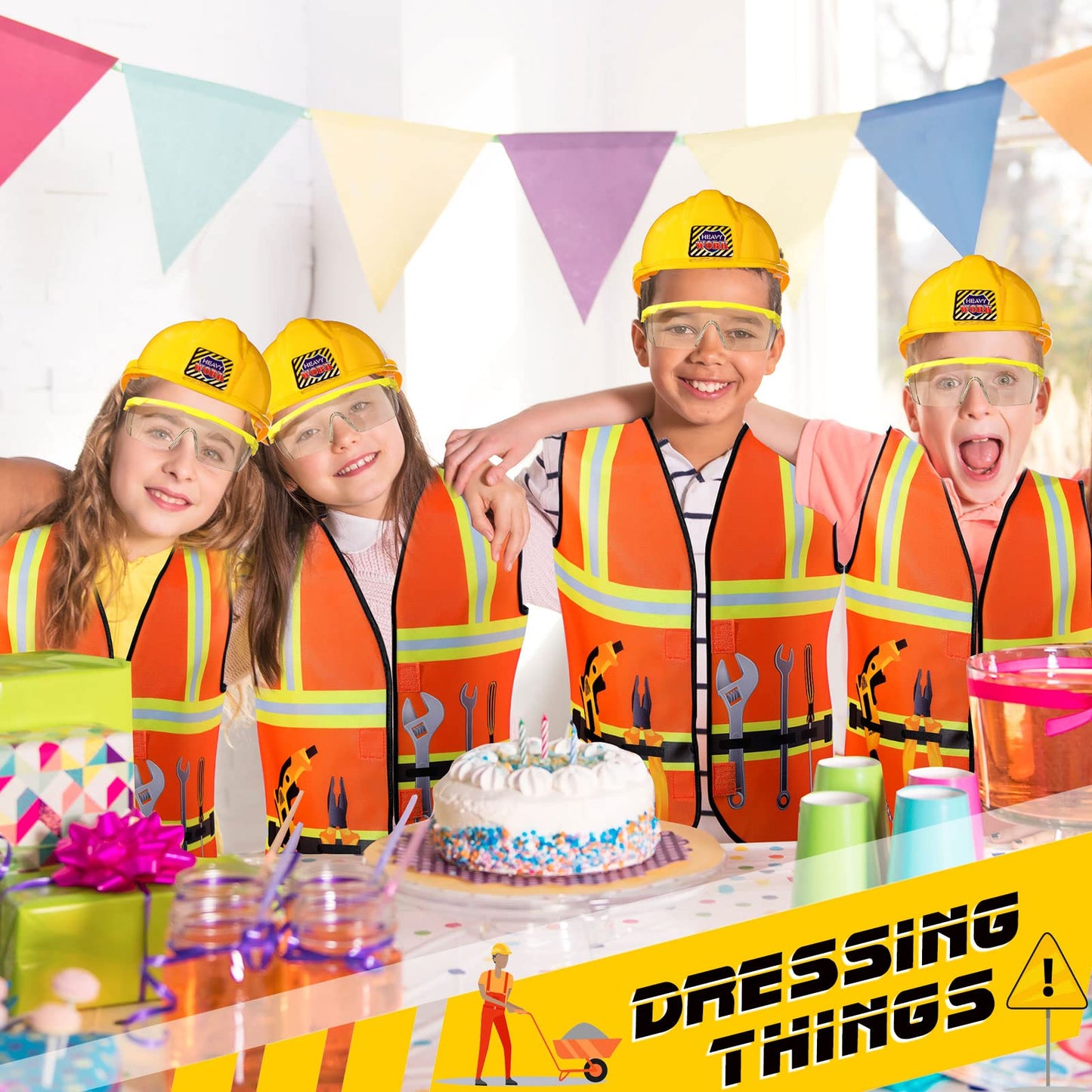 Handepo Construction Worker Costume for Kids – Vest, Helmet & Goggles Set