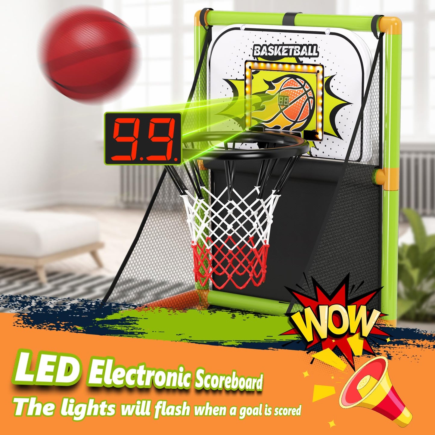 Handwell Arcade Basketball Game Set with Electronic Scoreboard & LED Lights