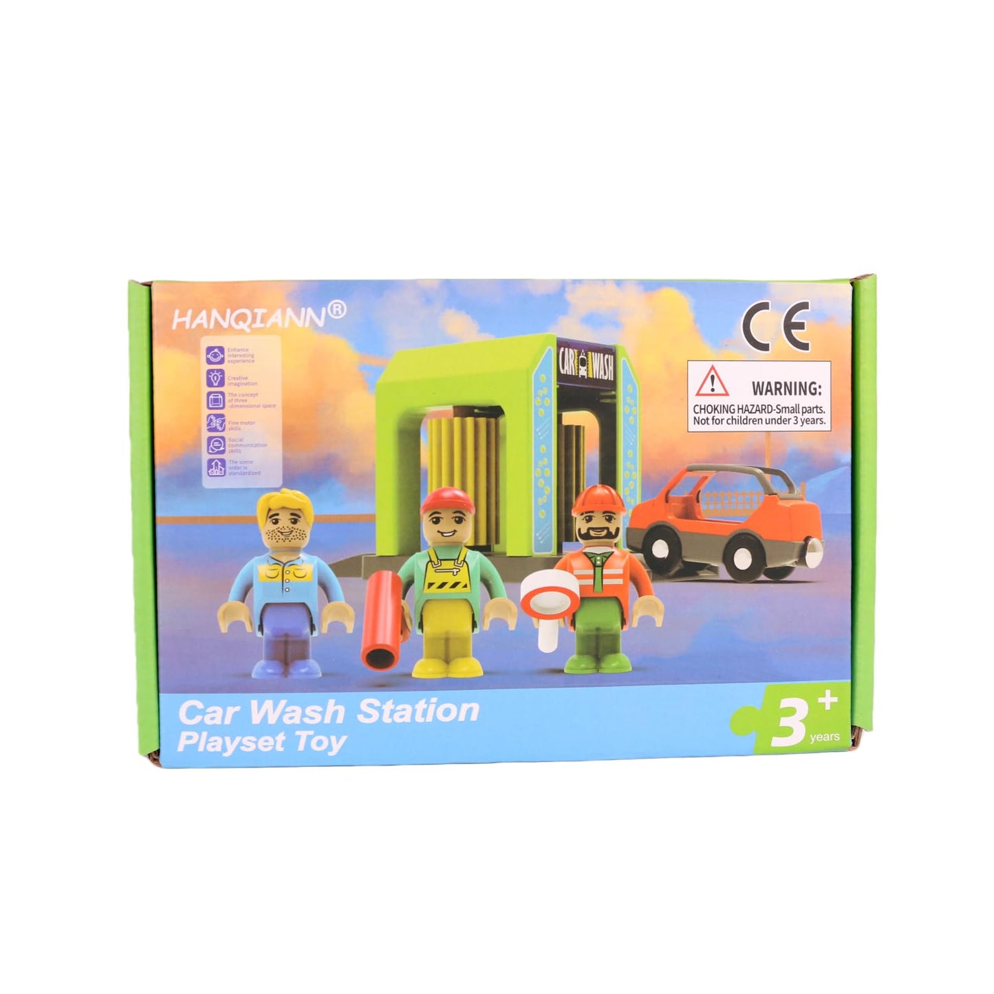 HANQIANN Car Wash Station Playset for Wooden Train Track – Creative Pretend Play Toy