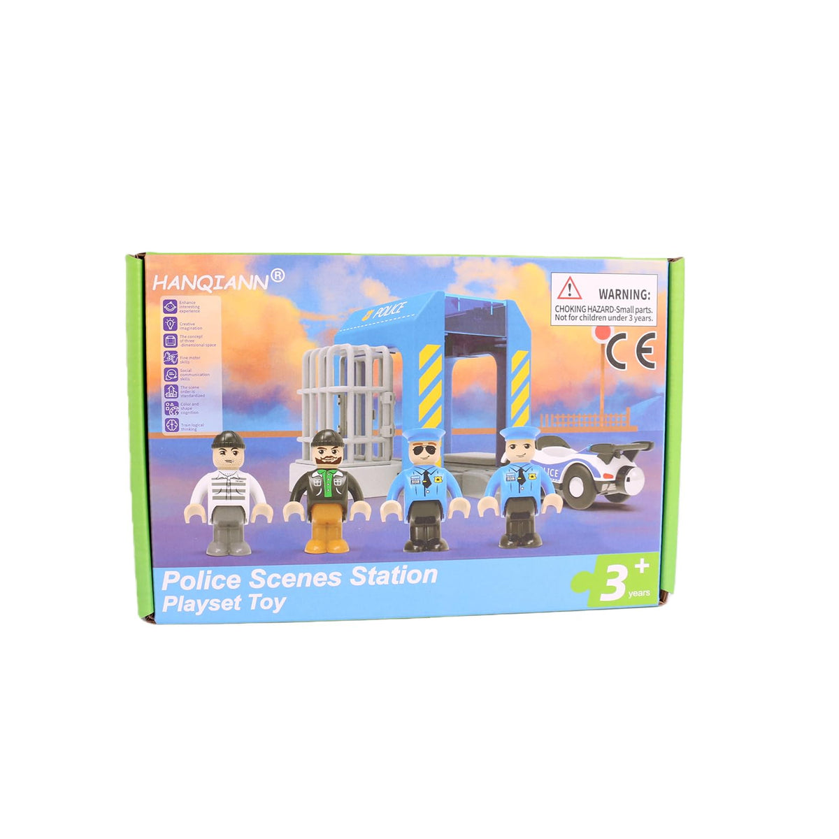 HANQIANN Police Station Playset Toy – Compatible with Wooden Train Tracks | Educational Gift for Kids