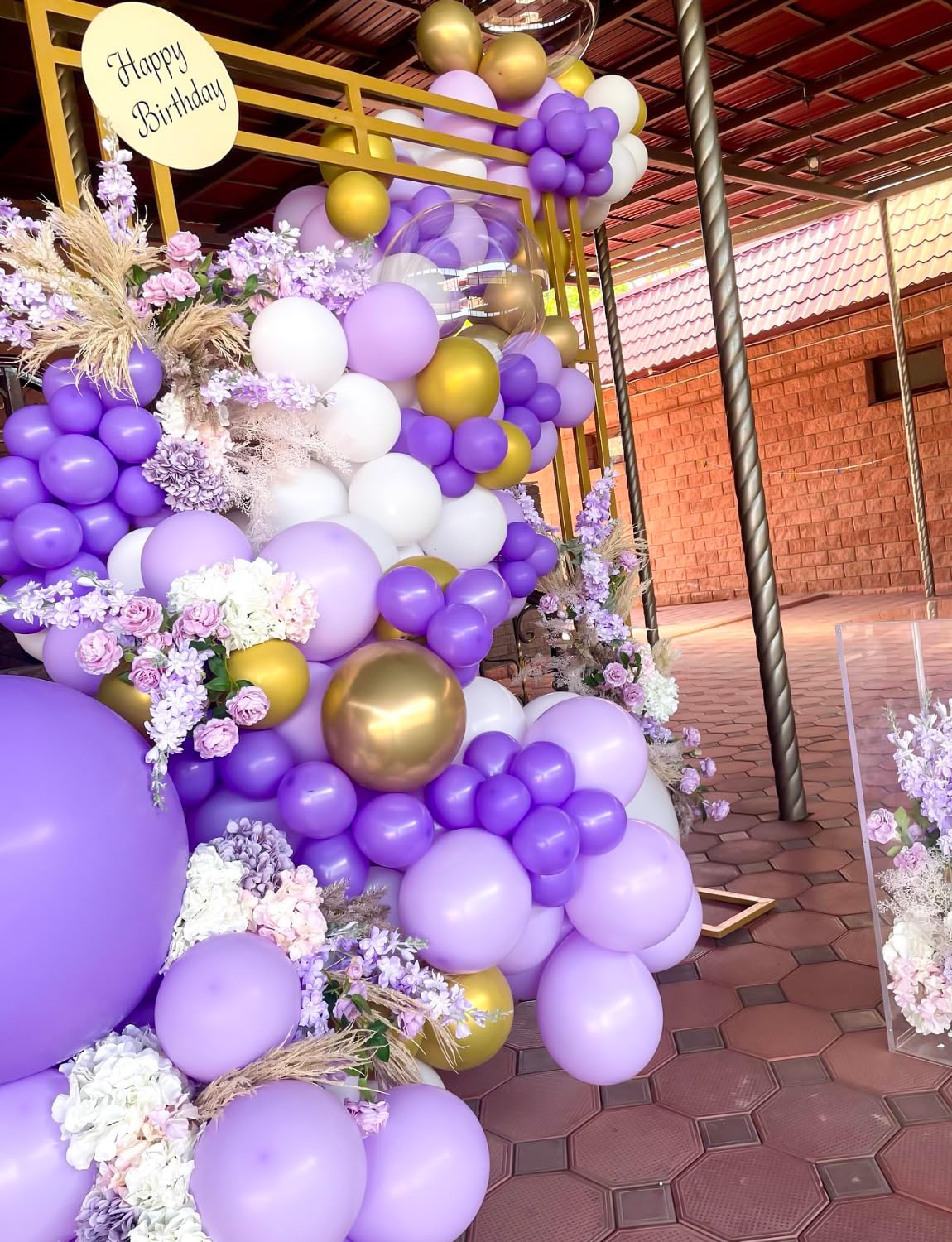 Haolongfa Purple & Gold Balloon Arch Kit – 132 Pcs for Weddings & Celebrations