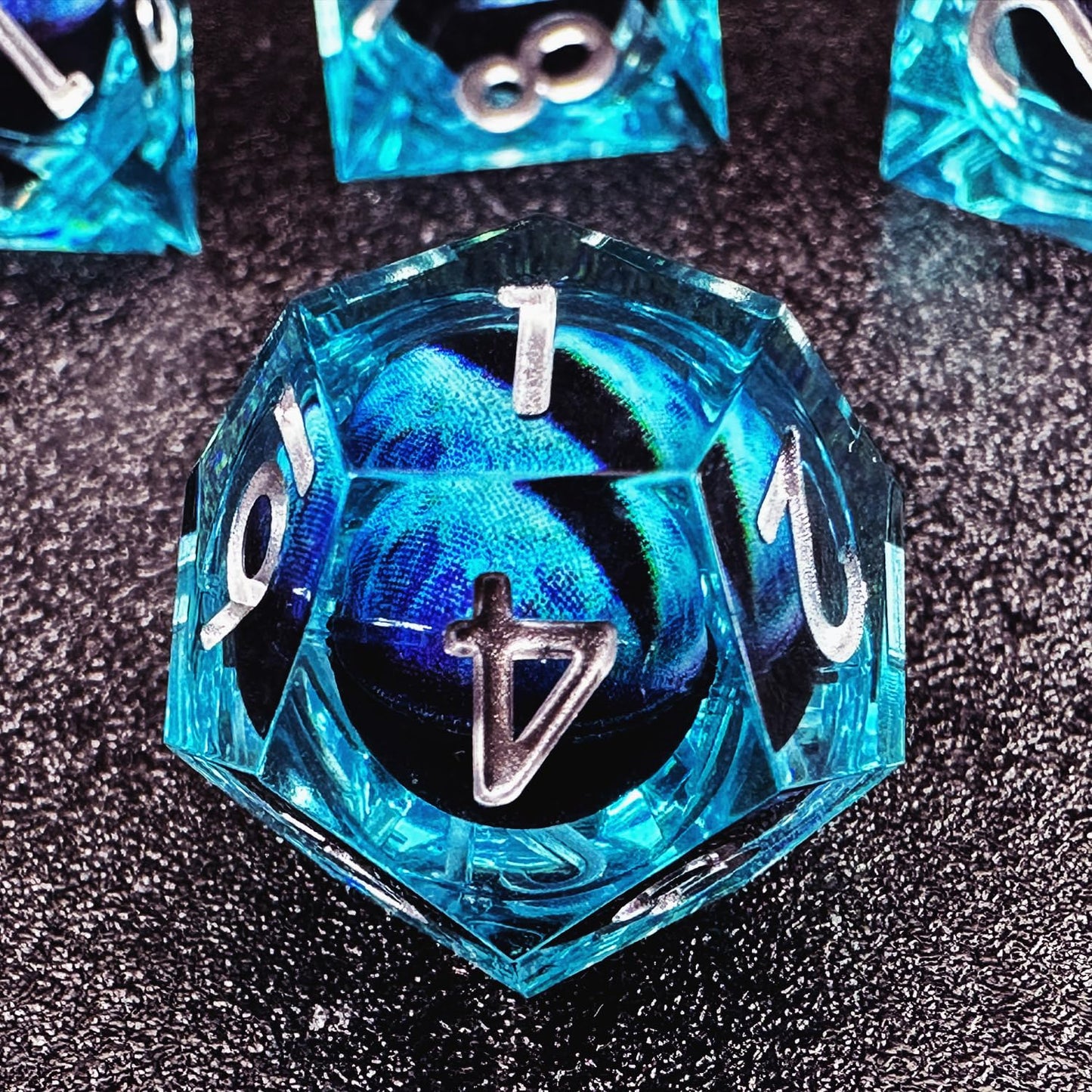 HAOMEJA Resin Dragon Eye DND Dice Set – 7-Piece Sharp-Edge Polyhedral Dice with Dragon Eye Bag (Blue)