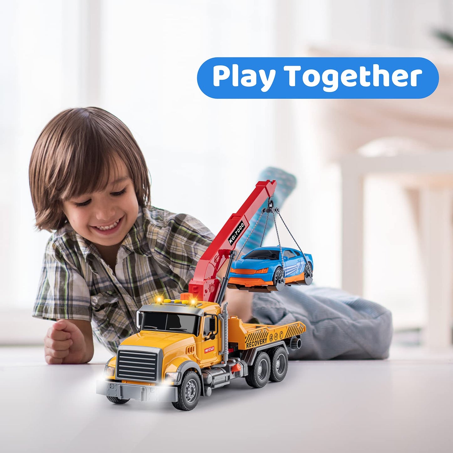 haomsj Big Tow Trucks Toy with Hook | Light & Sound 1:18 Pull Back Truck for Kids