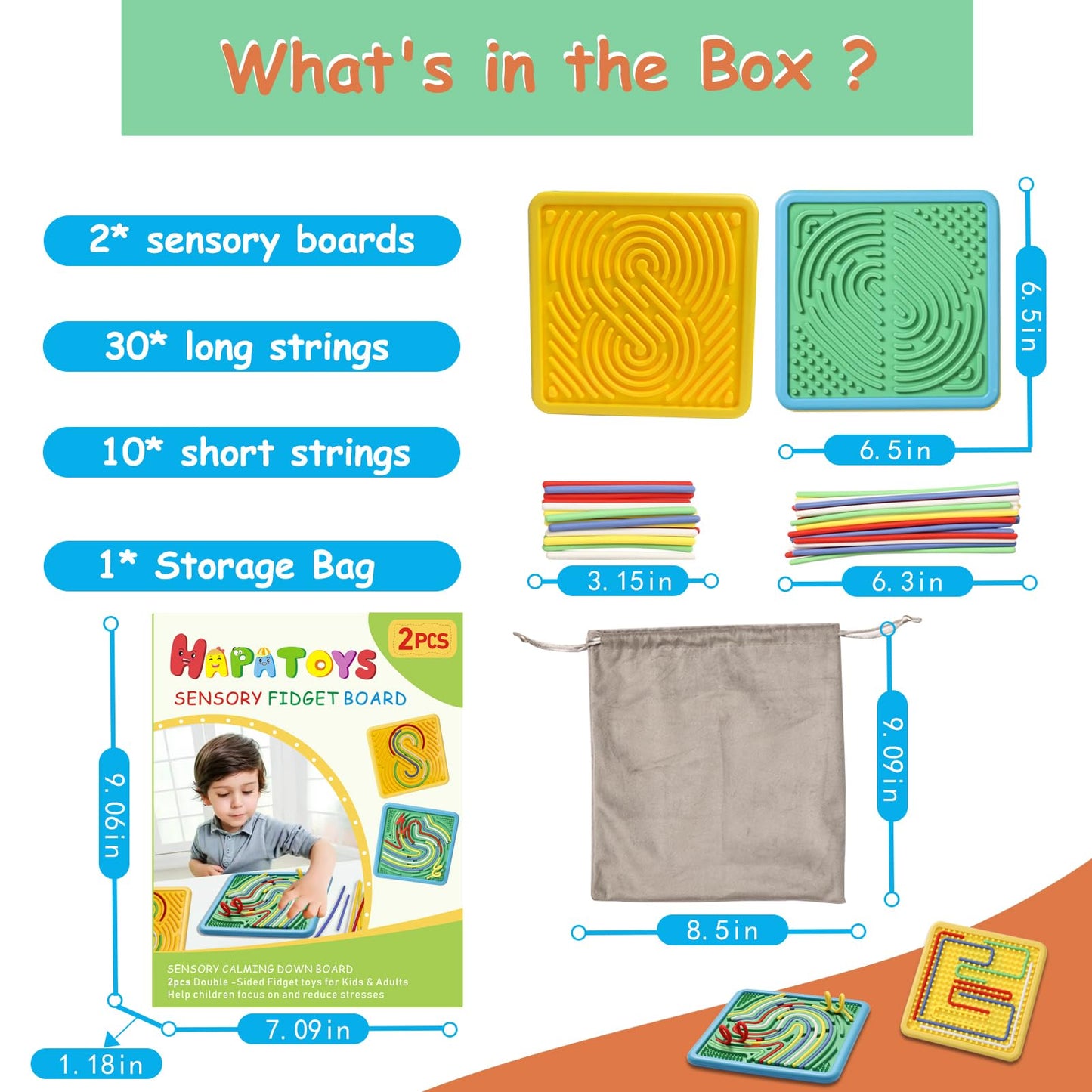 HAPATOYS Sensory Activity Board – Double-Sided Fidget Toys for Kids & Toddlers (2-Pack)