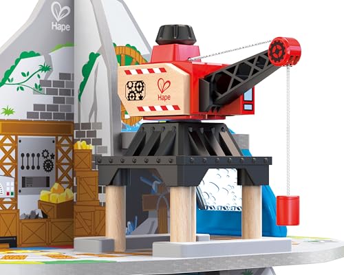 Hape Mountain Mine Railway Playset | 4-Level Wooden Train Set with Crane