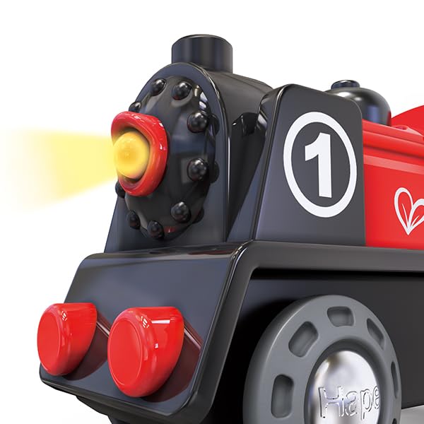 Hape Railway Battery Powered Train – Wooden Engine with Lights & Magnetic Connectors