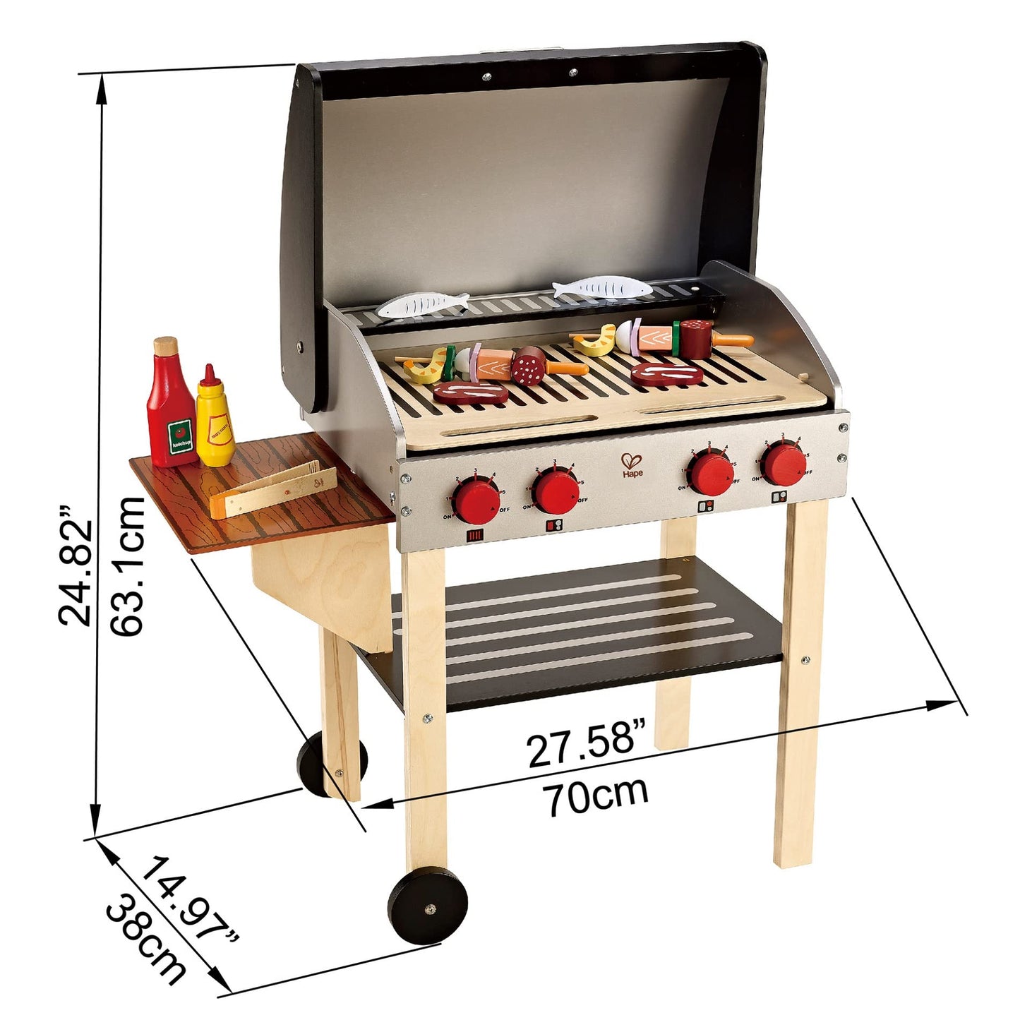 Hape Wooden Gourmet Grill and Shish Kabob Playset – Pretend Cooking for Kids