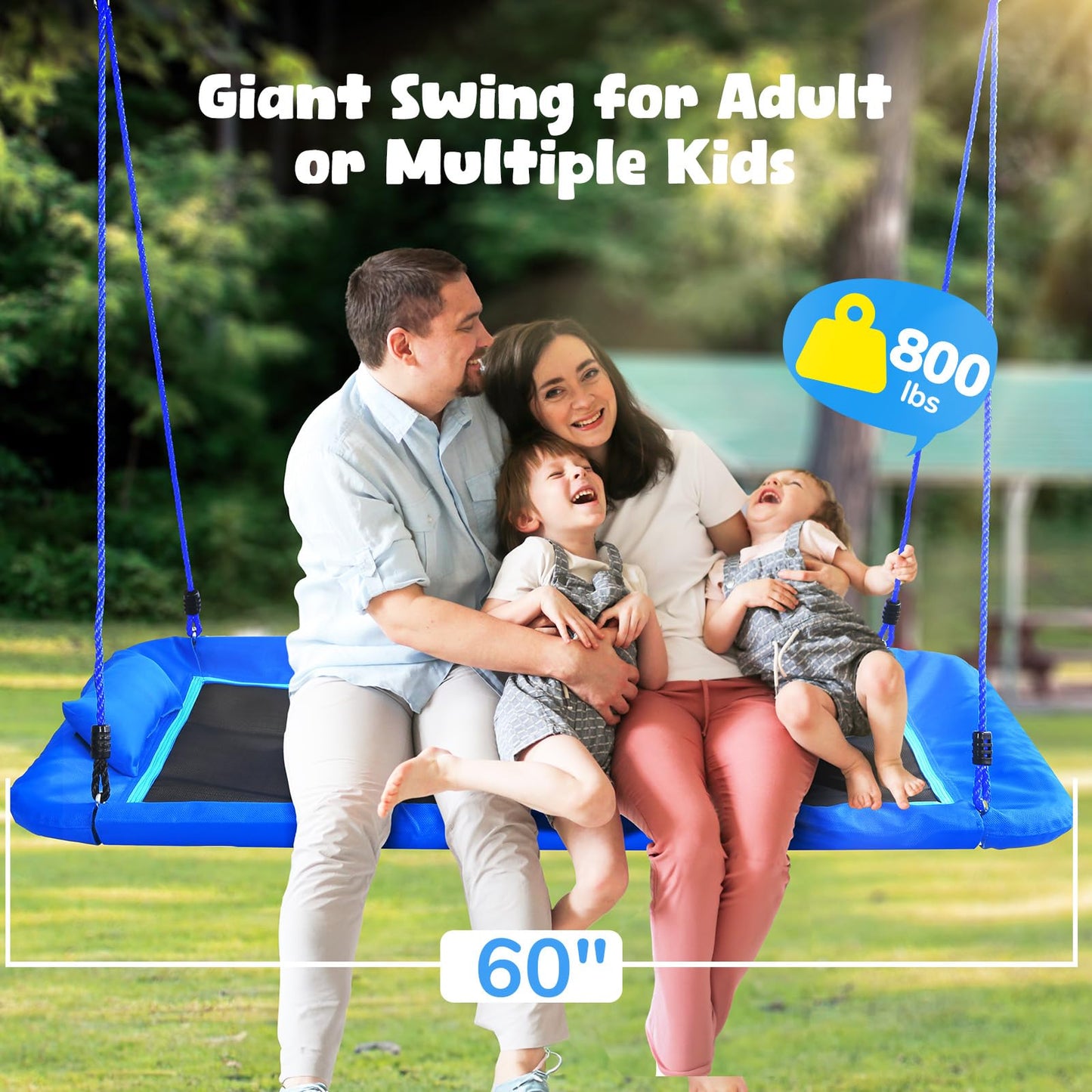 Hapfan 800lbs 60\" Platform Swing – Heavy-Duty Outdoor Rectangle with Pillow, Textilene, 9.8 ft Straps
