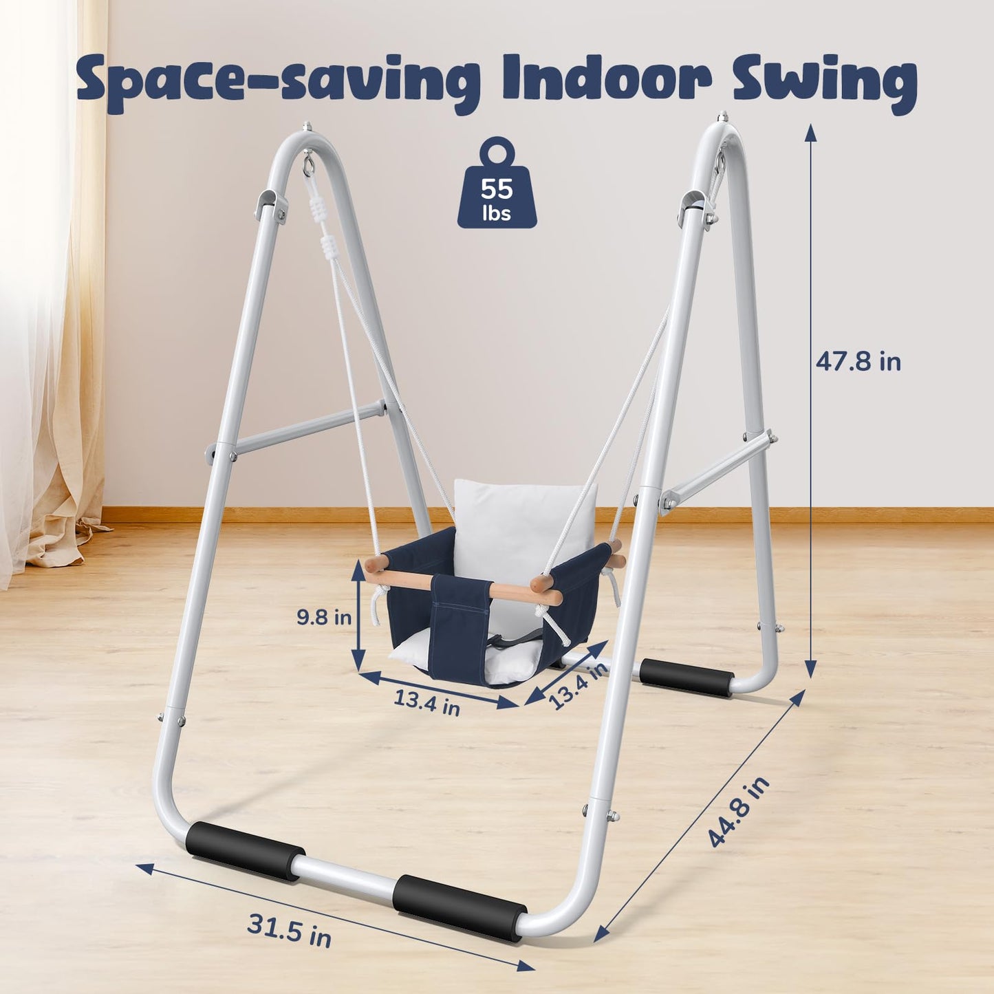 Hapfan Toddler Swing with Stand – Safe Indoor/Outdoor Swing Set, Foldable Frame, 55 lbs Capacity