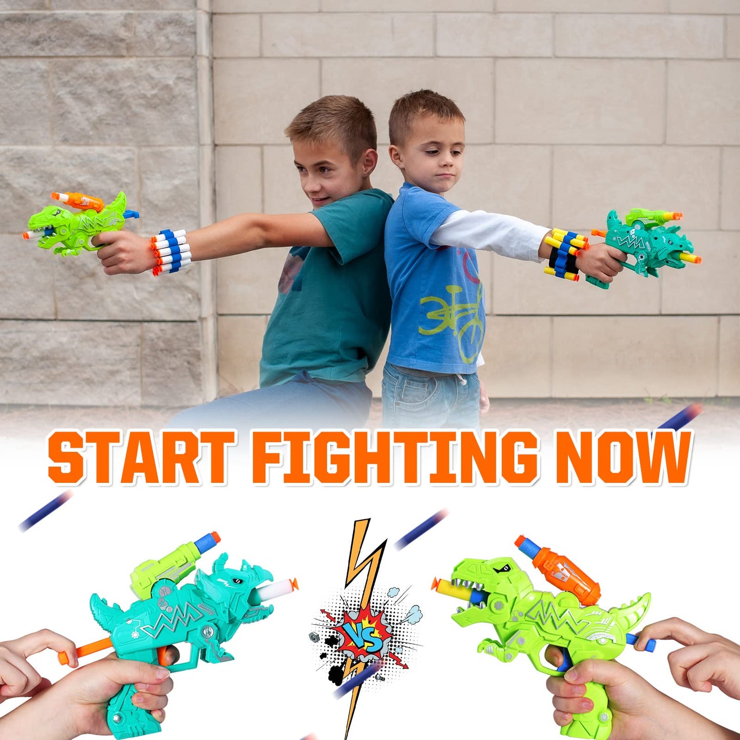 Happitry Dinosaur Blaster Toys – 2 Pack Foam Dino Guns with 30 Darts (Nerf Compatible)