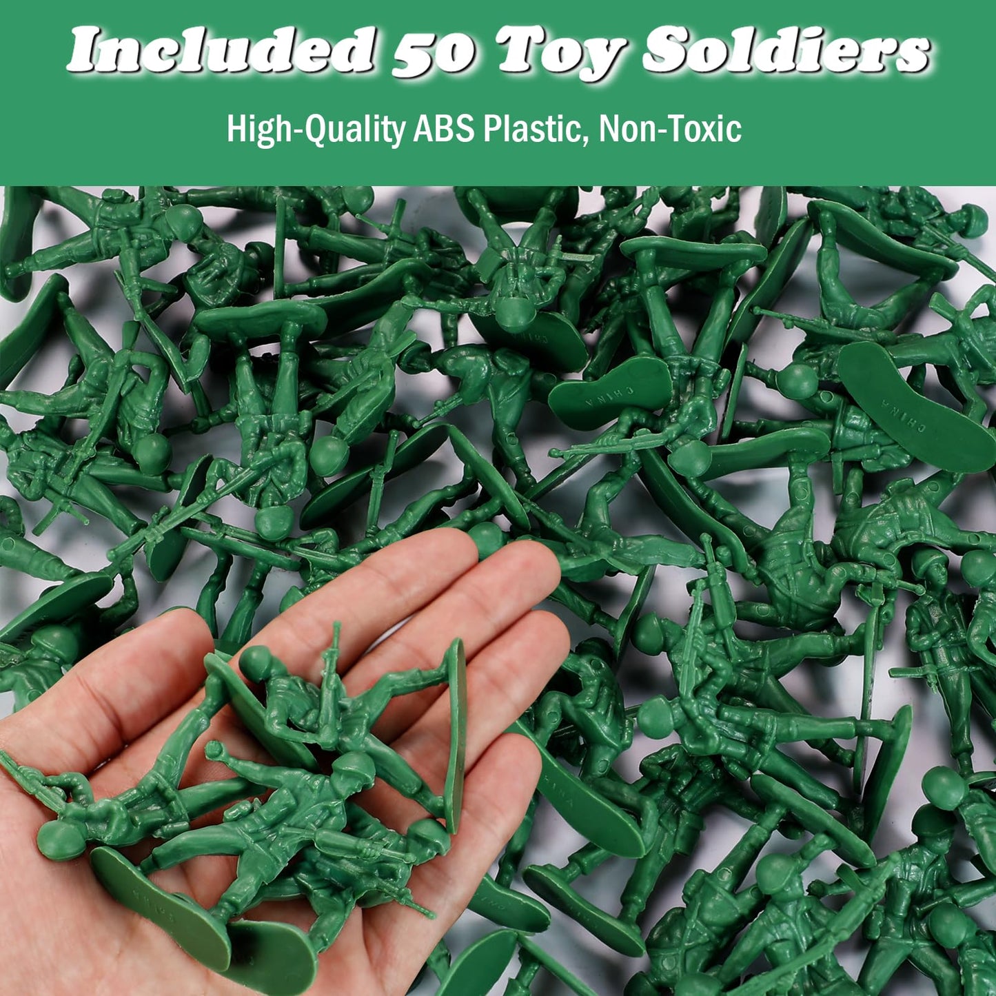 HAPTIME 50-Pcs Green Army Men – Plastic Military Toys for Boys