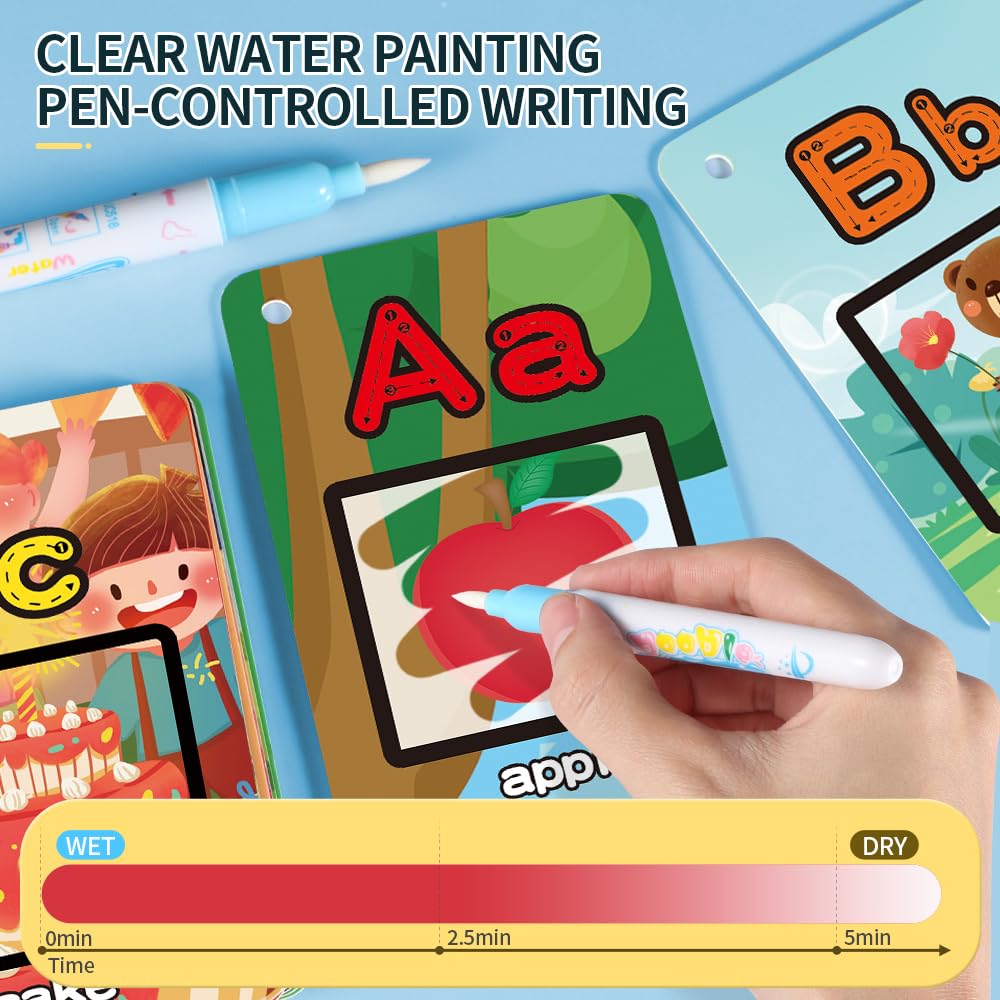 HAPTIME Water Coloring Cards for Toddlers – Mess-Free Aqua Painting & ABC Learning