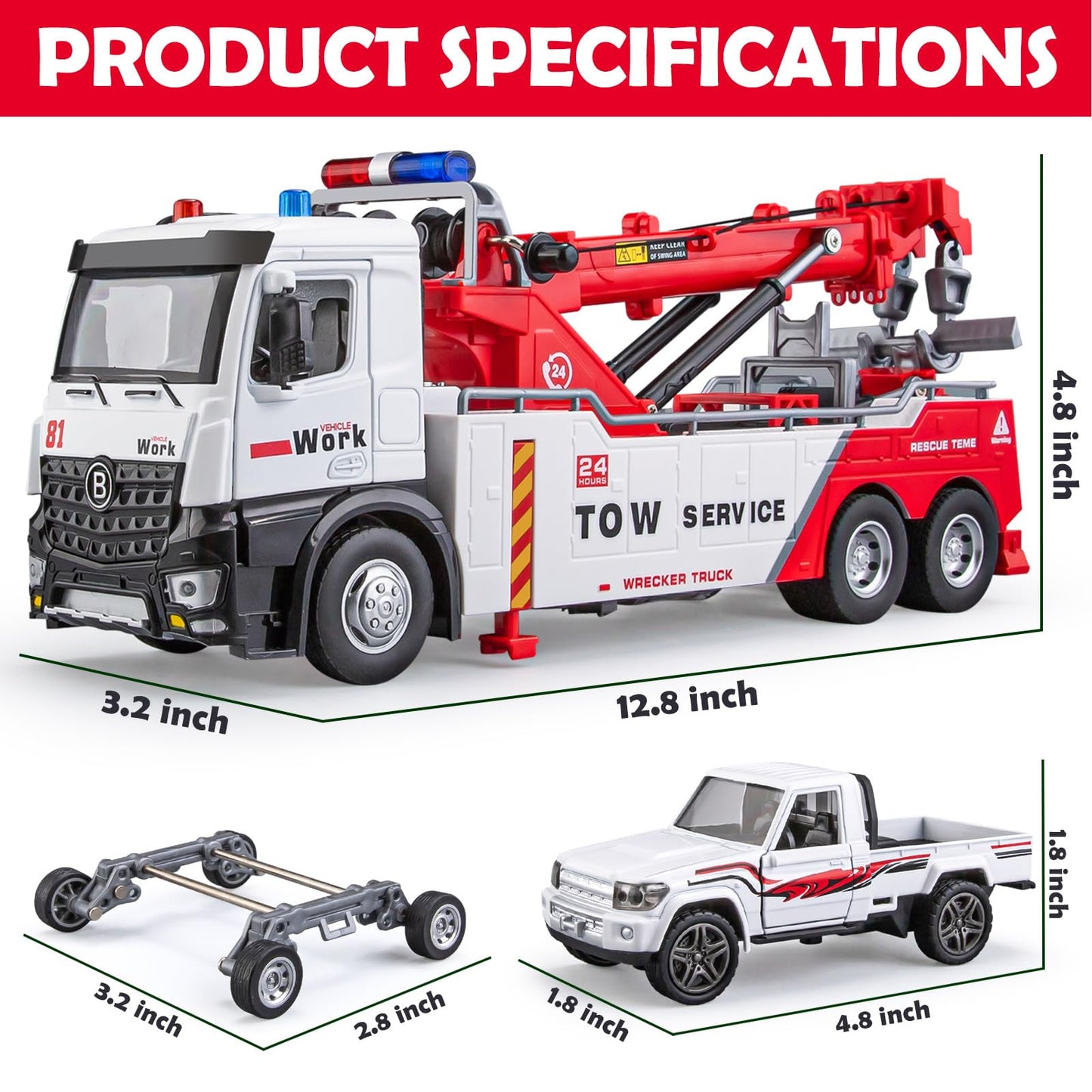 HAPYAD Tow Truck Toy with Crane – Metal Construction Vehicle for Kids