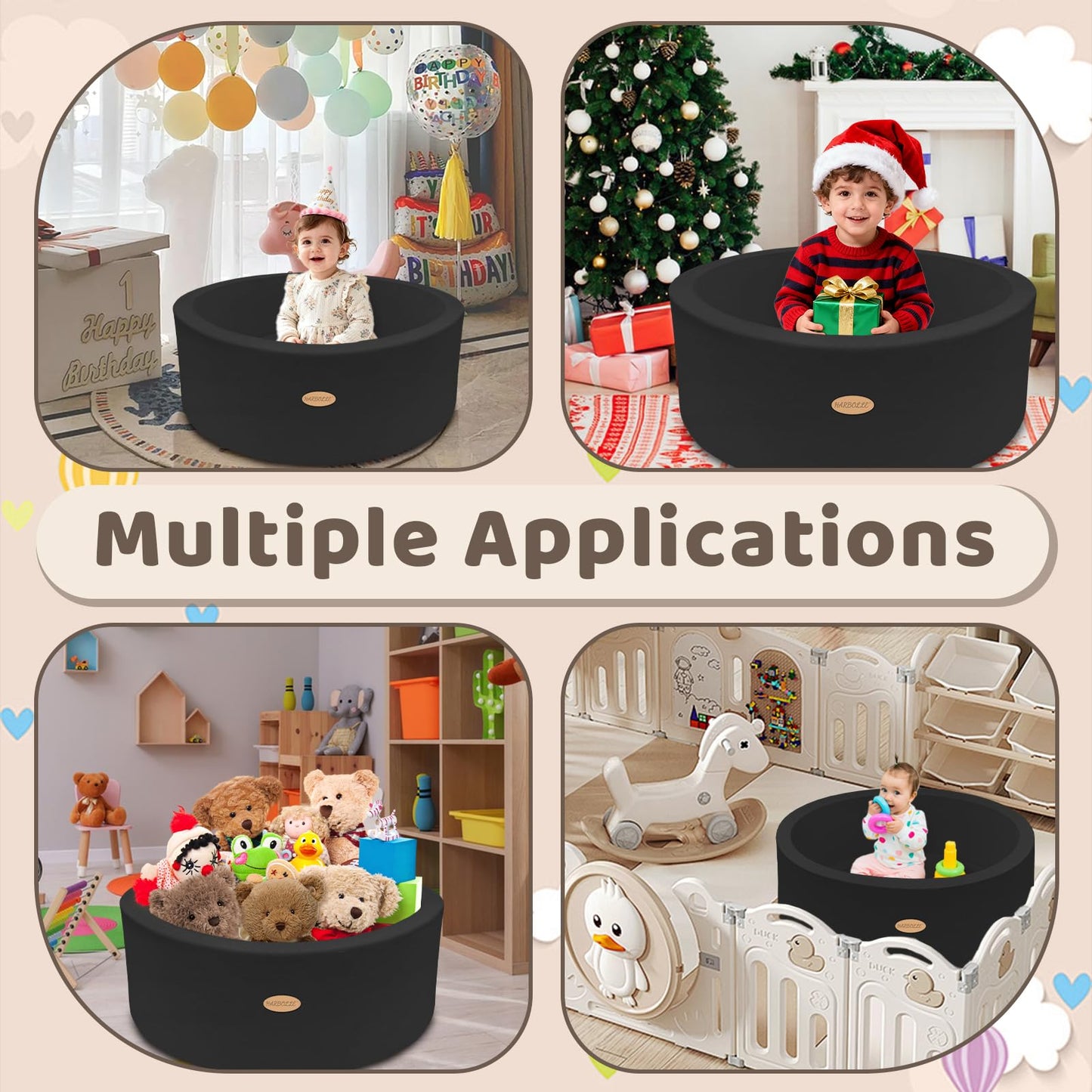 HARBOLLE 35.4in Soft Fleece Ball Pit & Playpen for Toddlers & Babies – Indoor/Outdoor
