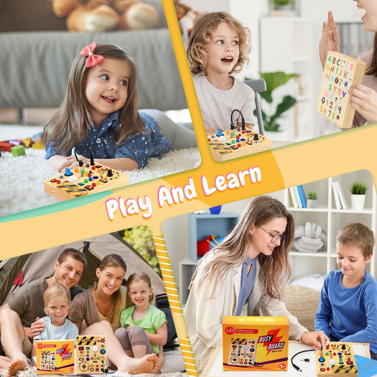 HarVow Busy Board with LED Light Switches – Montessori Toddler Toy for 1–3 Years