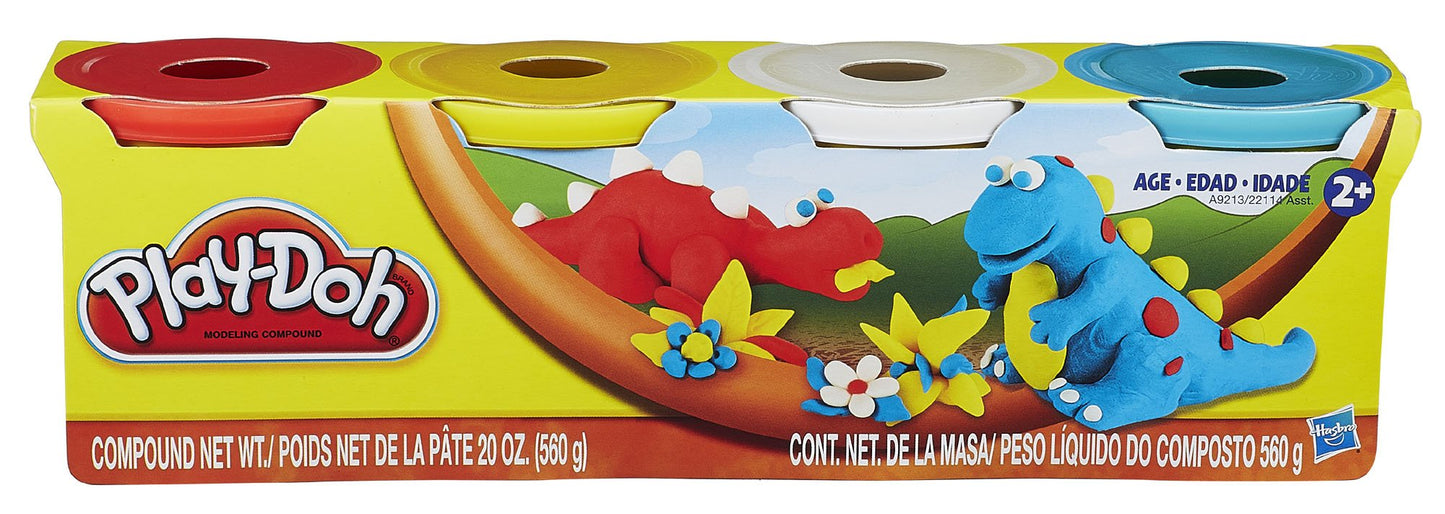 Hasbro Play-Doh 4-Pack Colors – 16 oz total (Red, Yellow, White, Blue)