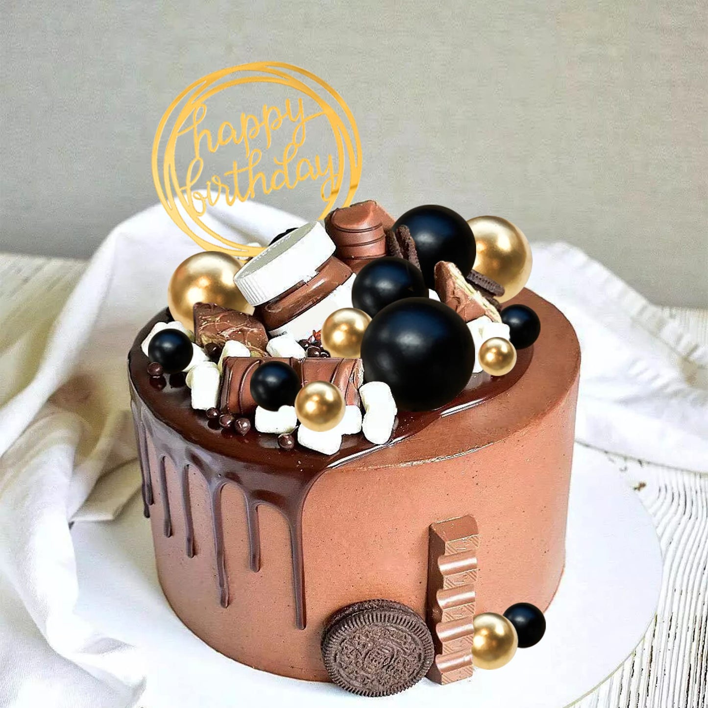 HAVAGDTM Colorful Balls Cake Topper – Black & Gold Pearl Balls