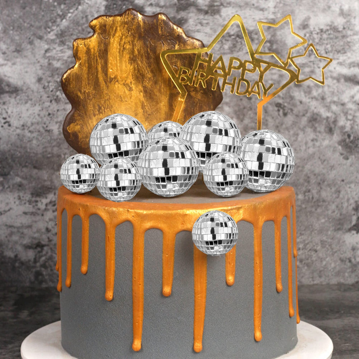 HAVAGDTM 27 PCS Disco Ball Cake Toppers – 4 Sizes for 70s Disco Theme Party Decor