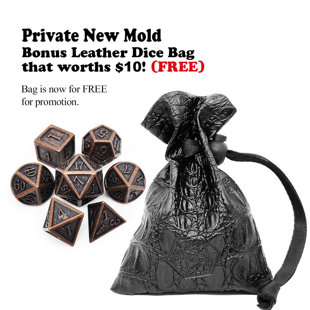 Haxtec Antique Copper Metal DND Dice Set – 7‑Piece Polyhedral Dice for D&D & TTRPG