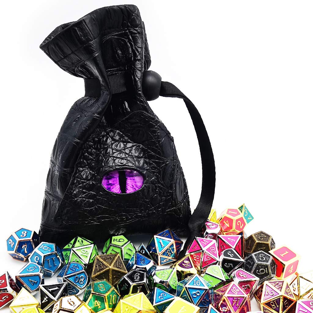 Haxtec Dragon Dice Bag – Small Leather DND Pouch with Dragon Eye (Purple)