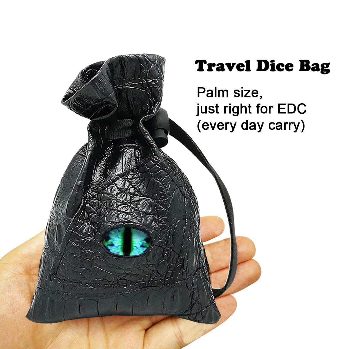 Haxtec Dragon Eye Dice Bag - Leather Drawstring DND Pouch with Eternal-Blue Eye