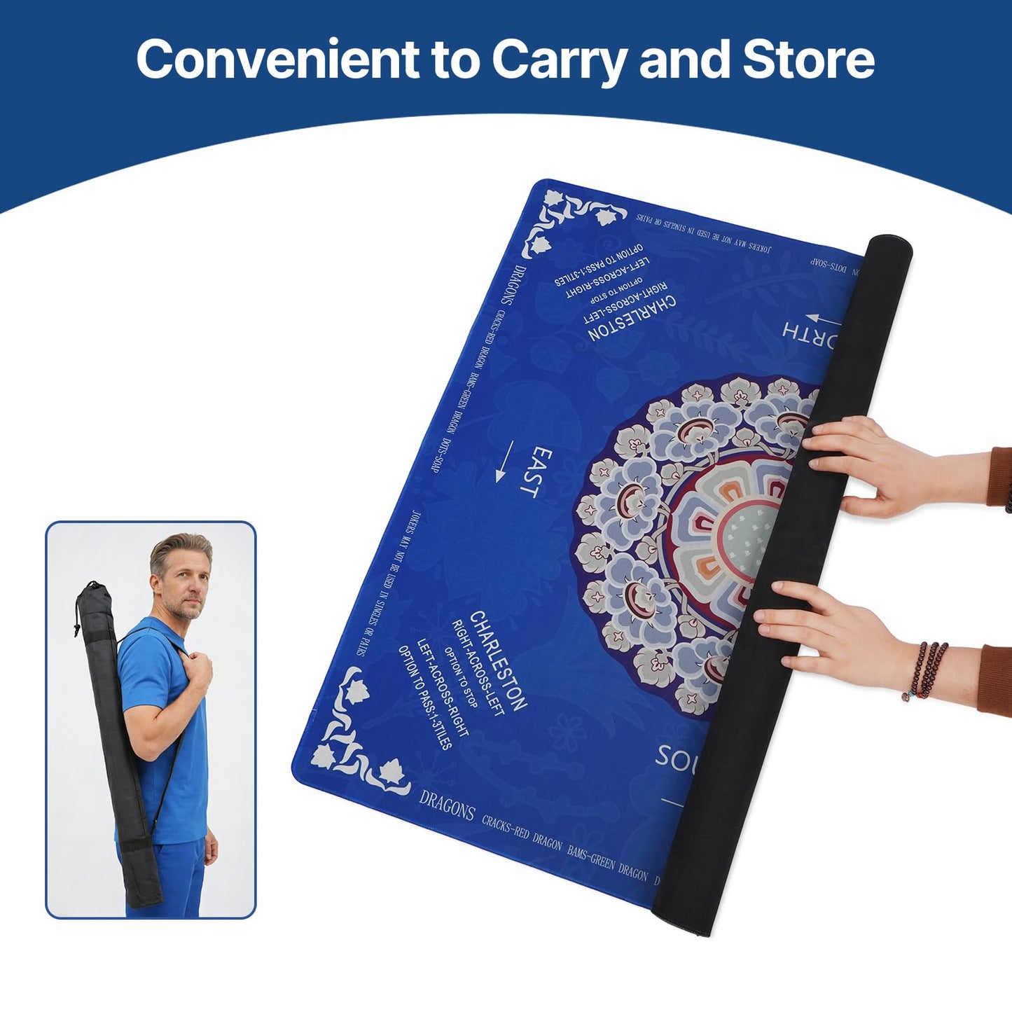 HBLEDOT Mahjong Mat 33” x 33” with Carry Bag – Anti-Slip & Noise-Reducing Table Mat for Mahjong & Board Games