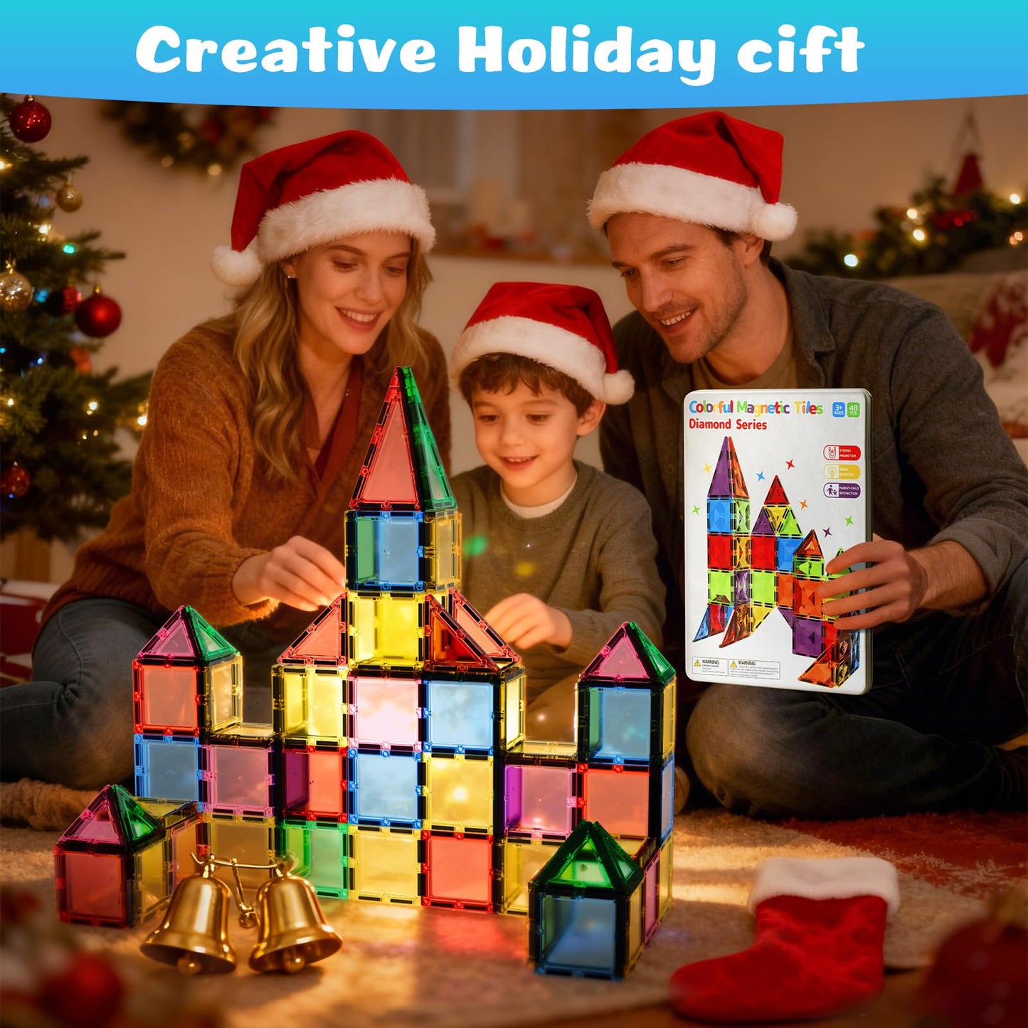 HDCooL Magnetic Tiles 32PCS Giant Set – Safe Magnets, Portable Iron Box, STEM Building Toys 3+