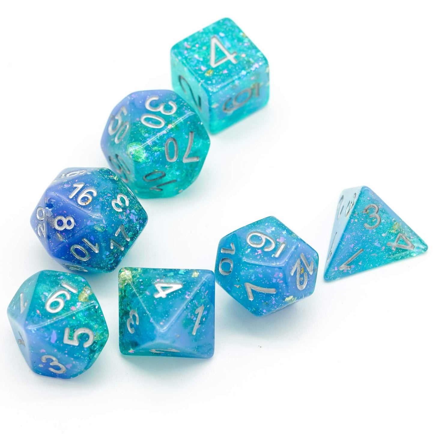 HDdais 7-Die Blue RPG DND Dice Set – Glitter Resin Polyhedral Dice