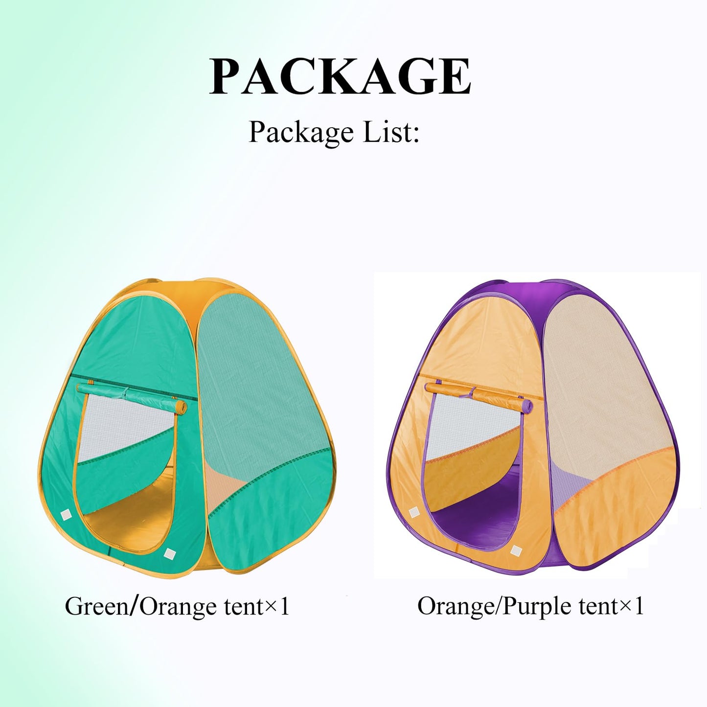 HDUAWHE 2-Pcs Kids Pop Up Play Tent – Foldable Indoor/Outdoor (Green & Orange)