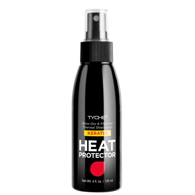 Tyche Heat Protector Blow-Dry & Flat Iron Spray: Thermal Defense for Silky, Frizz-Free Hair, All Hair Types, 120 ml/4.06 oz