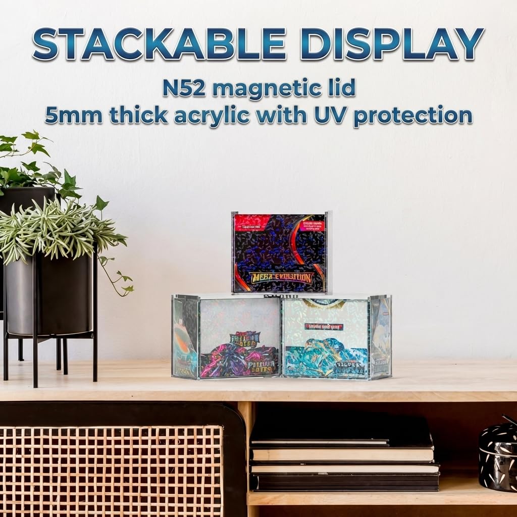 Heather & Willow PKMN ETB Acrylic Display Case with Holographic Foil — 5mm Thick Magnetic Protector