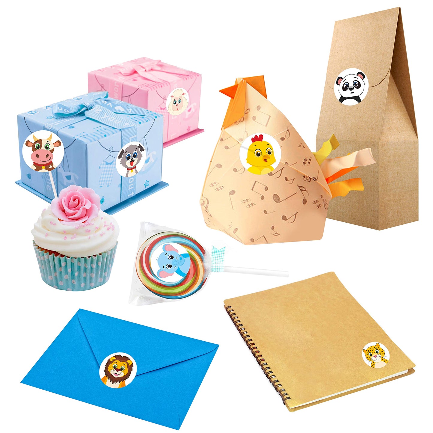 Hebayy 600 Round Animal Stickers – 16 Designs, Perforated Rolls, 1.5 Inch Diameter
