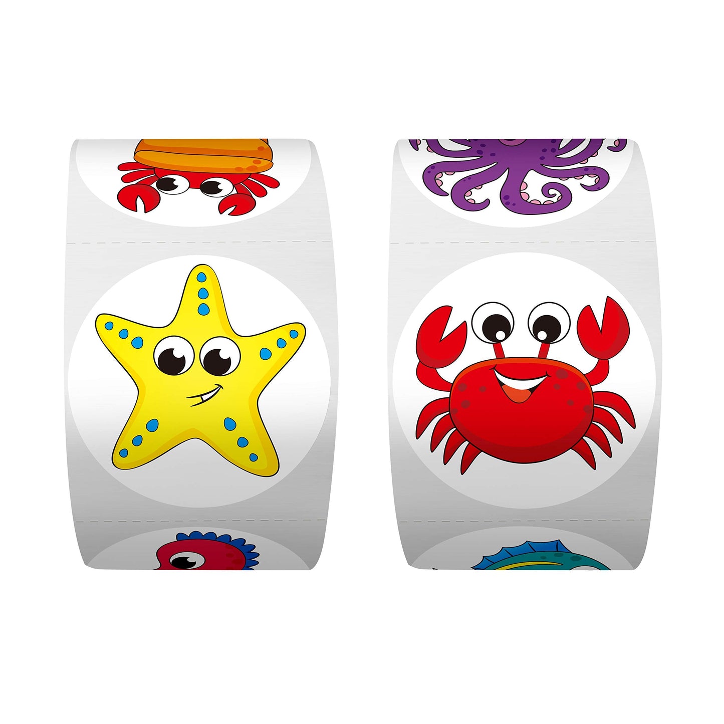 Hebayy 600 Round Marine Sea Animal Stickers in 16 Designs – Perforated Rolls, 1.5\" Diameter
