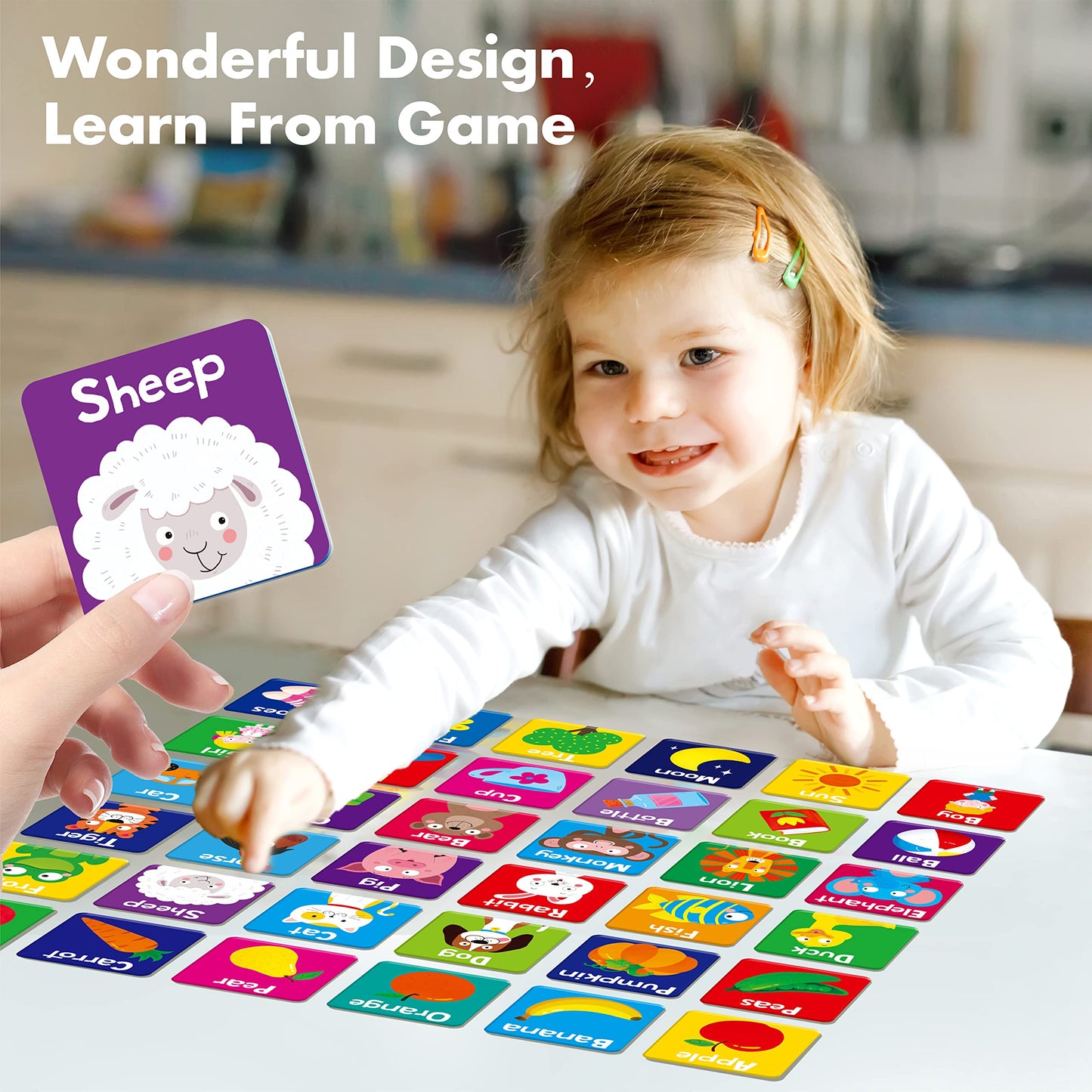 Hebayy Memory Matching Game — 72 Cards, 36 Word Pairs for Toddlers