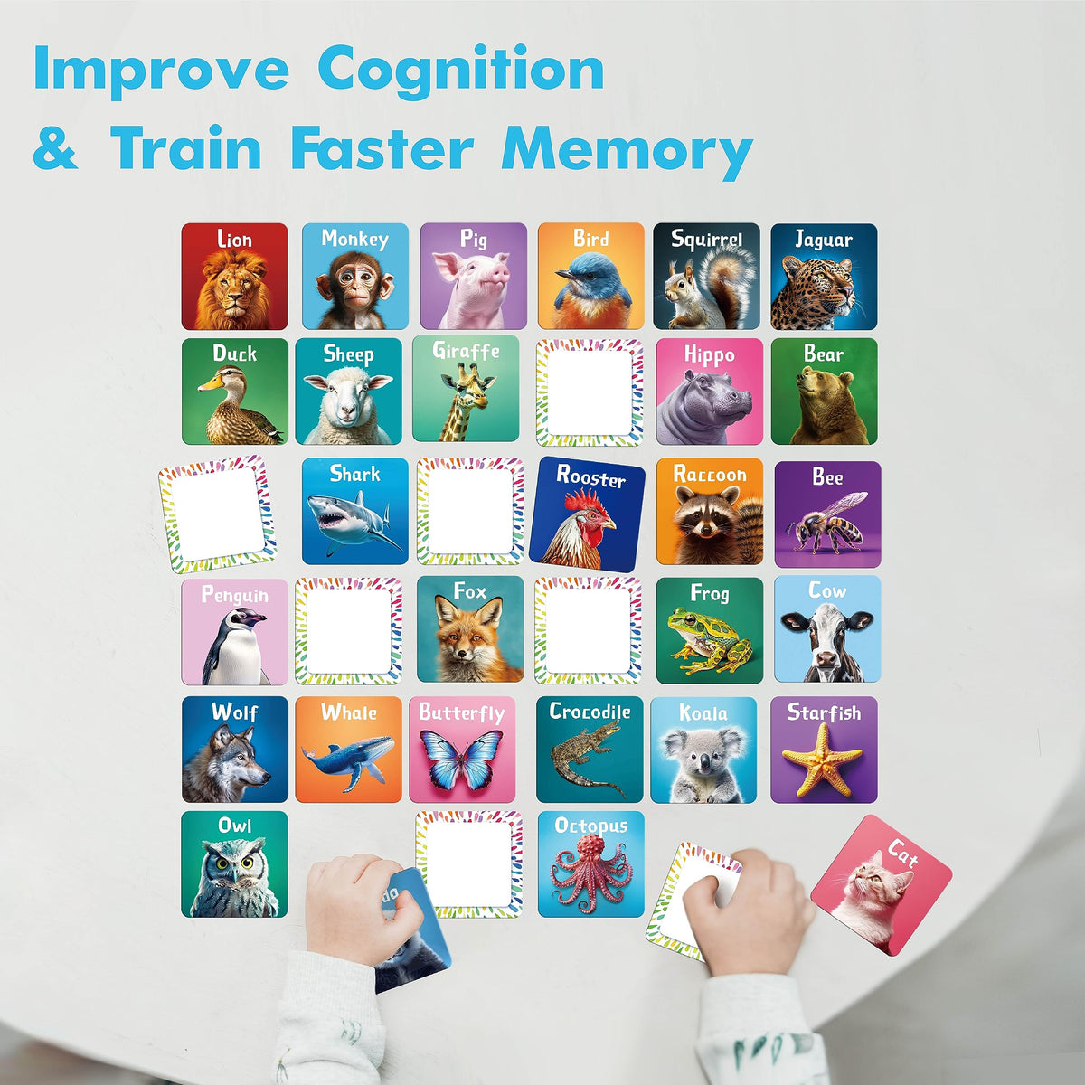 Hebayy 72 PCS Memory Matching Game – Real Animal Cards for Toddlers (36 Pairs)