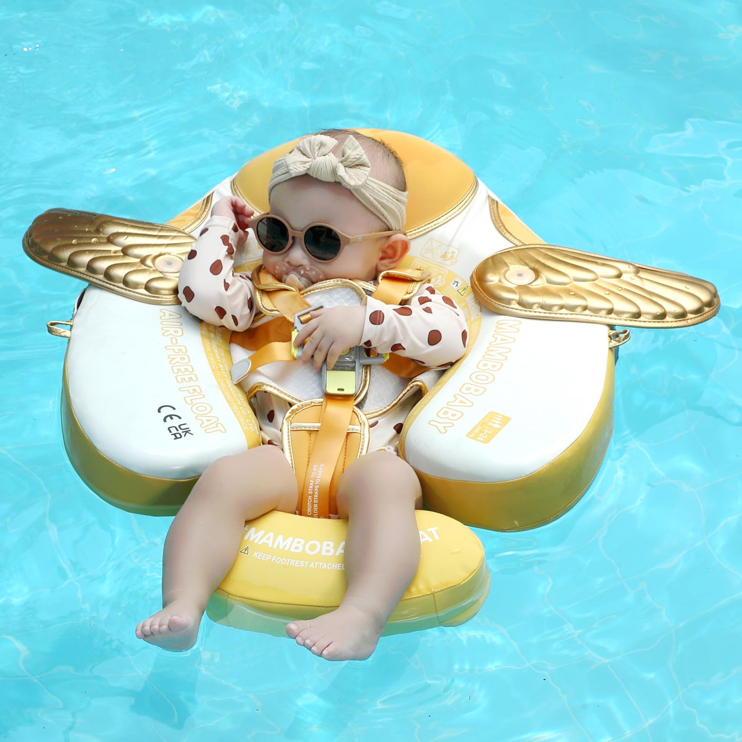 HECCEI Mambobaby Float Add Tail Baby Swim Float with Canopy – Leather Surface, Global Limited Edition Gold