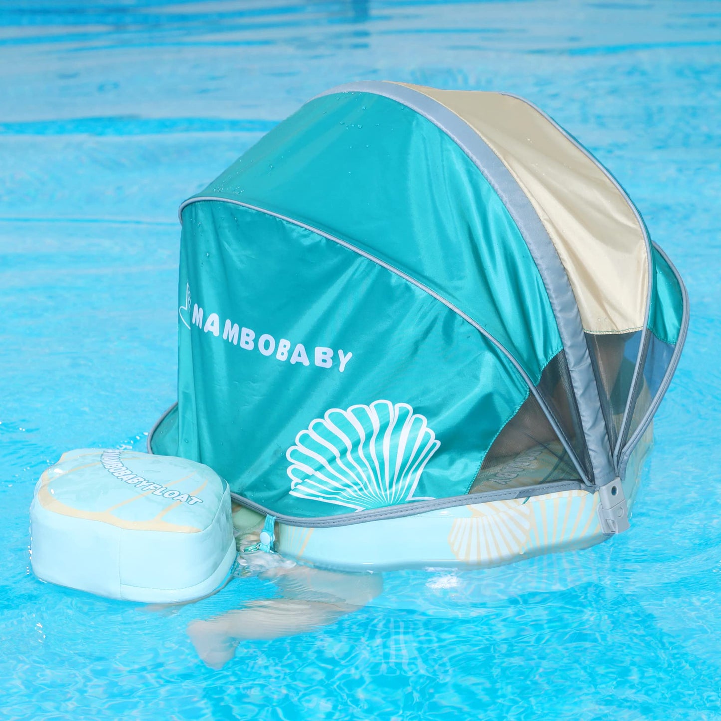 HECCEI Mambobaby Float Add Tail with Canopy – Infant Swim Trainer (Shell Green)